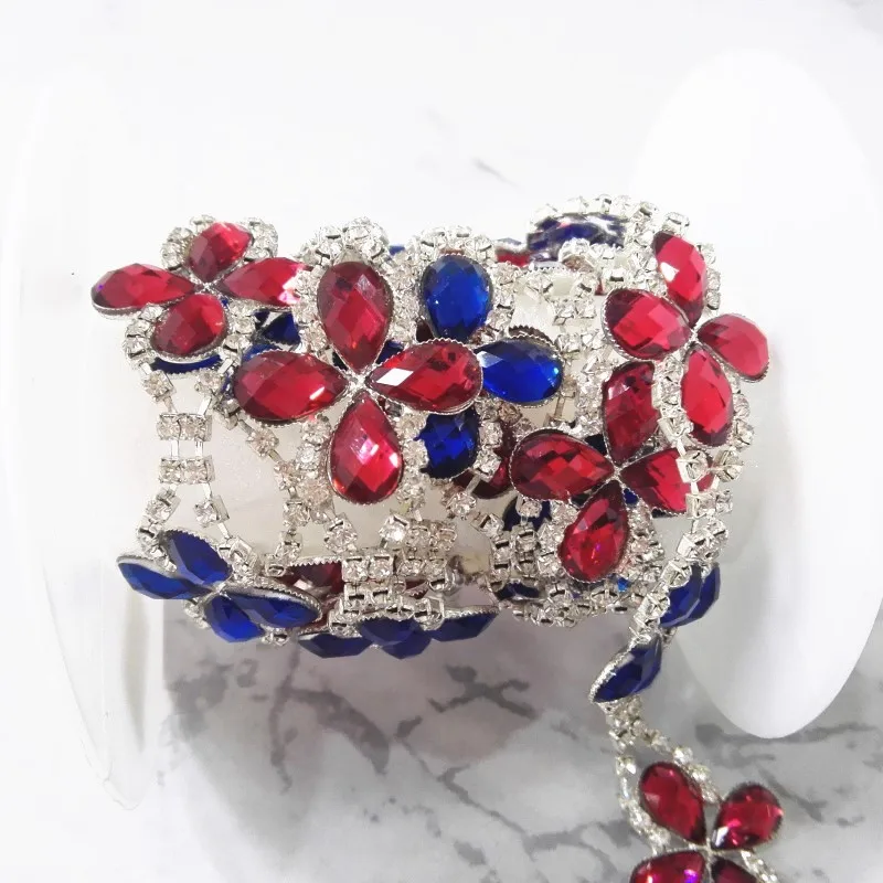 Elegant Flower Crystal Glass Rhinestone Trimming Chain for Decorative