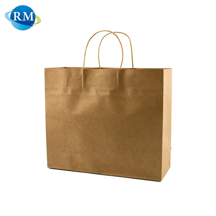 
Low Cost Square Bottom Plain Handle Grocery Brown Kraft Paper Bag 