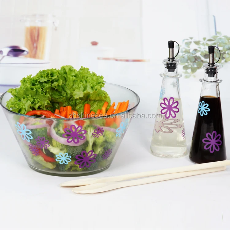 large mixing bowl glass set of 5 with wooden fork