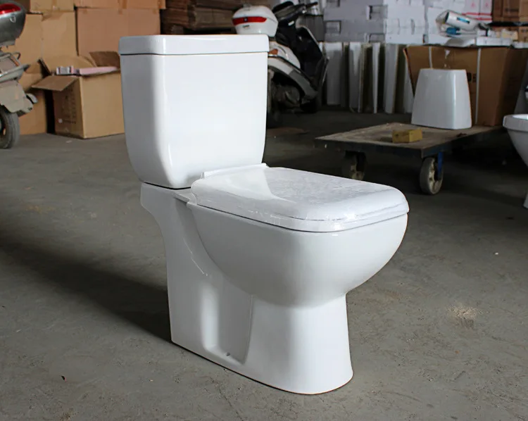 Square Design Ceramic Two Pieces P trap Toilet with Big Outlet Hole
