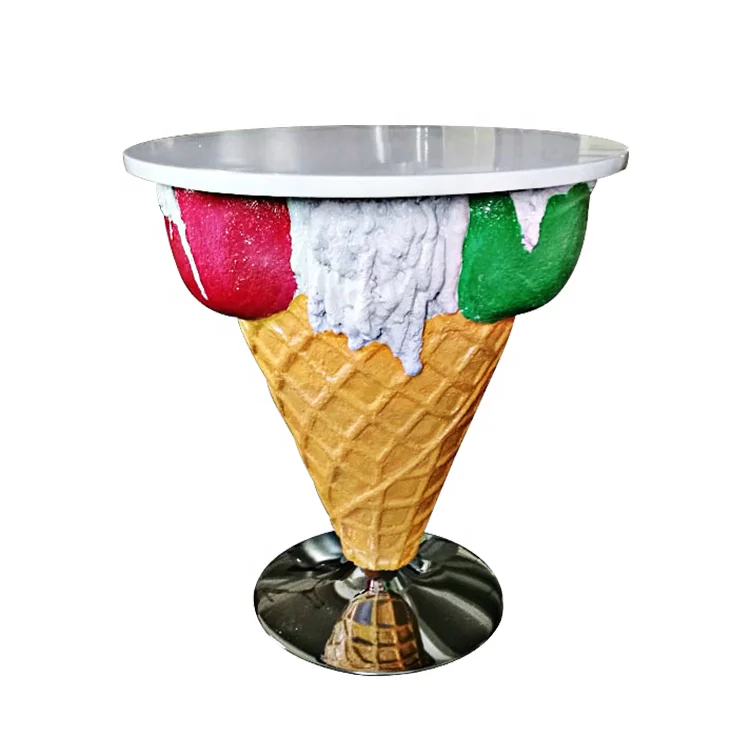 Стекловолокно мороженое конус мультфильм стол и стулья наборы магазина украшение для ресторана мебель