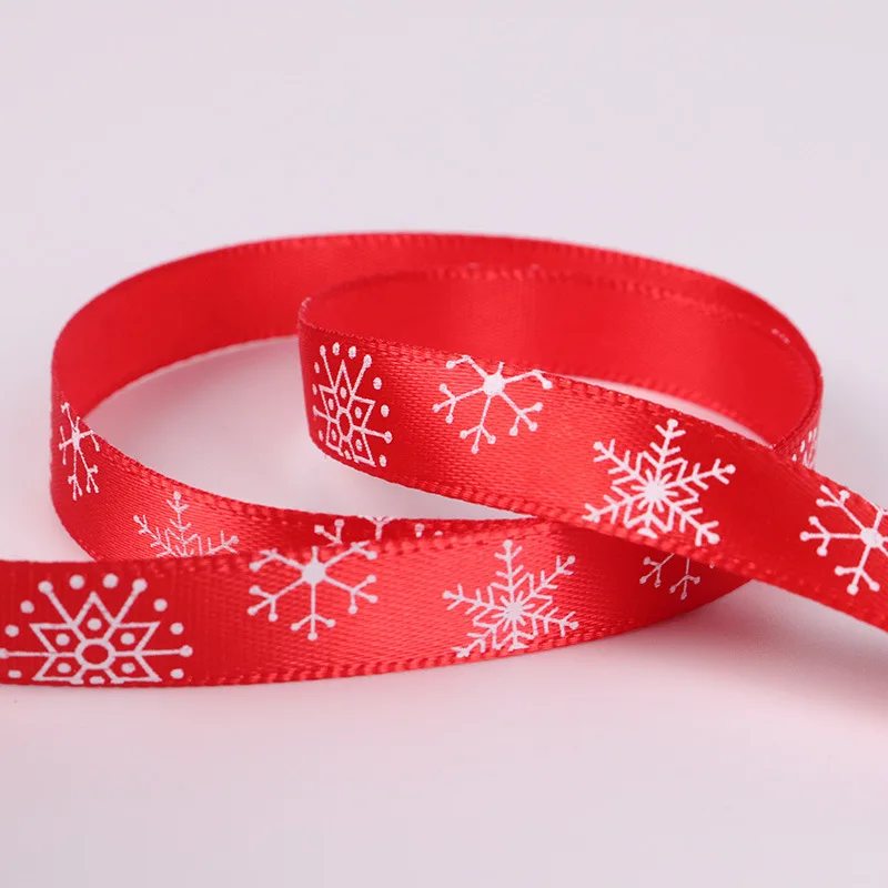 
0.41inch(1cm) One side Printing Christmas ribbon 25yards(22m) Long Customize Snowflake printing ribbon 