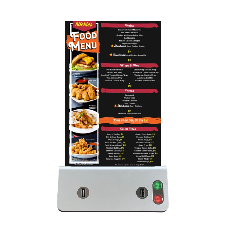 Artom restaurant paging system wireless with waiter call button and menu stand holder power bank