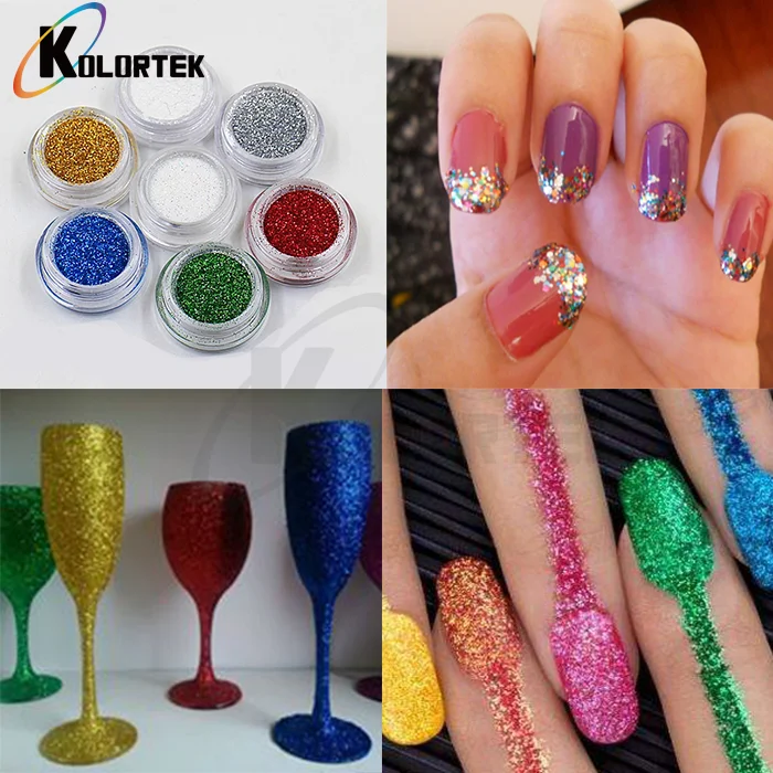 Kolortek glitter flakes solvent resistant fine polyester glitter powders kg nail body glitter