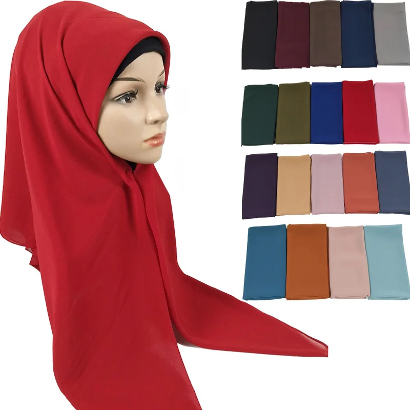 Hot Selling Solid Color Tudung Malaysia 115*115cm Square Size Plain Bubble Chiffon Hijab Muslim Shawl Scarves