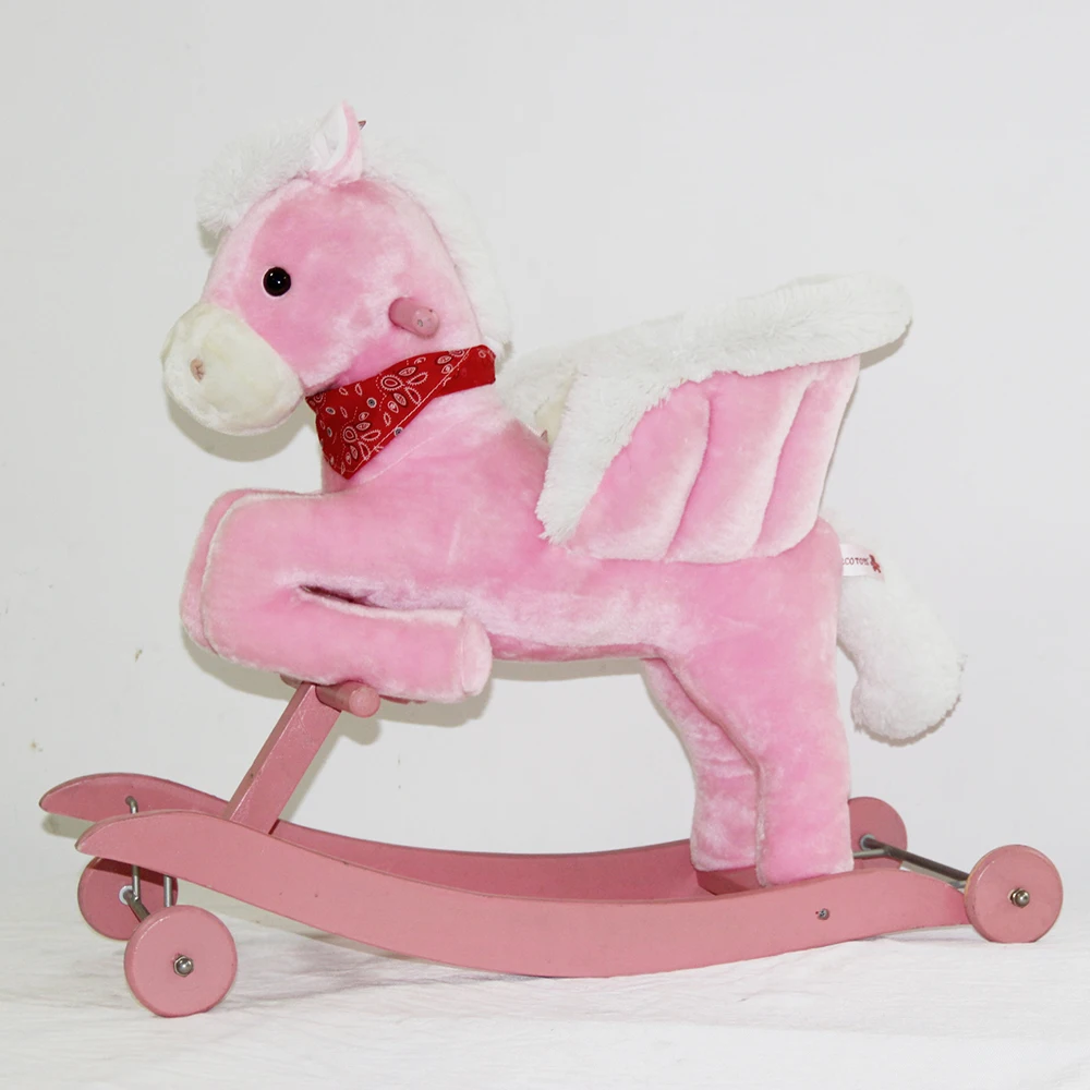 Baby Toys Pink Rocking Horse with Wheels Stuffed Rocking Horse