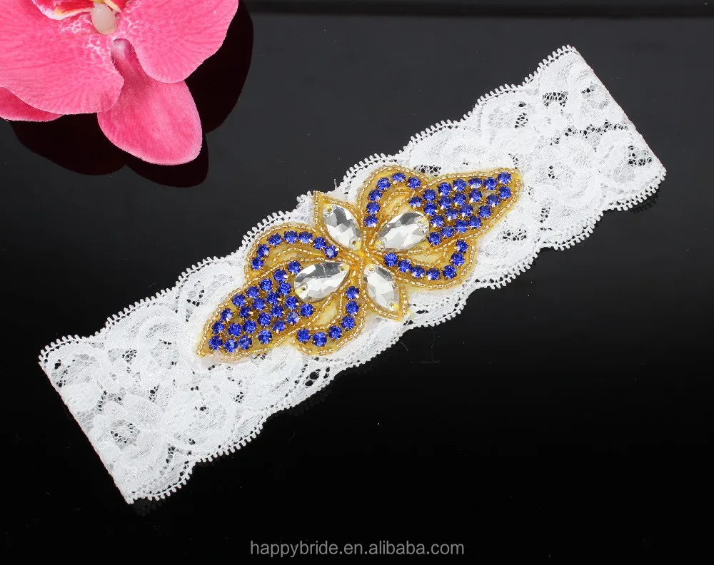 LOWOSAIWOR Fashion Clear Rhinestones Applique Stretched Lace Wedding Garter Handmade HT00026