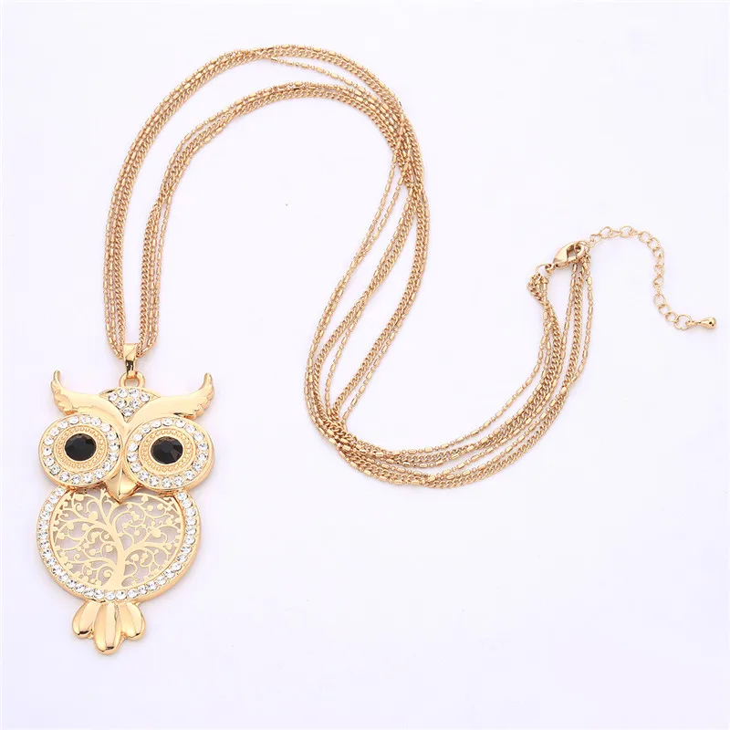 Big Owl Crystal Long Necklace & Pendant For Women Gold Silver Color Black Eye Lucky Owl Animal Pendant Fashion Jewelry XL06717