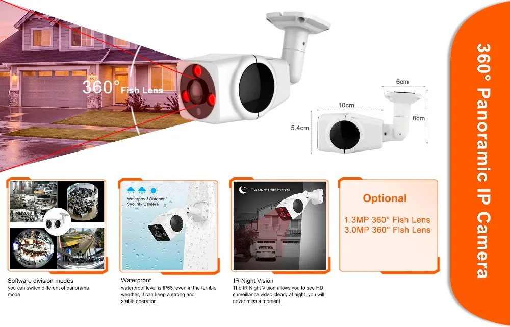 nightvision security VR IP camera 360 degree android