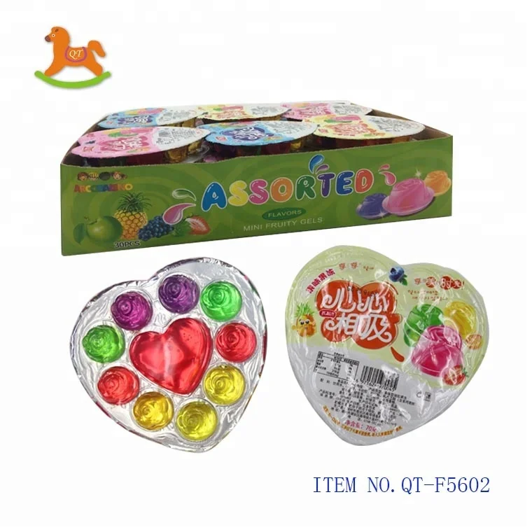 Cute heart with rose flower shaped soft jelly fruity flavor pudding sweet candy for kids