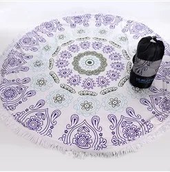 Custom logo extra large weighted giant  folding microfiber round beach towel with mesh bag