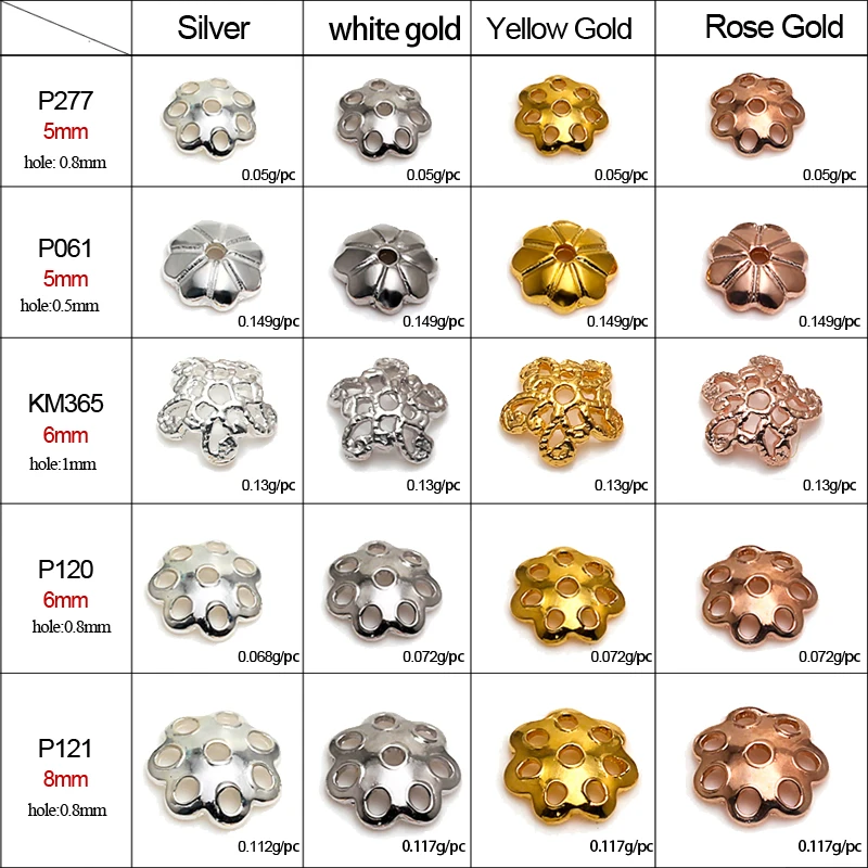 XD P277 Many Colors Charm 925 Sterling Silver Bead Caps 5mm 6mm 8mm