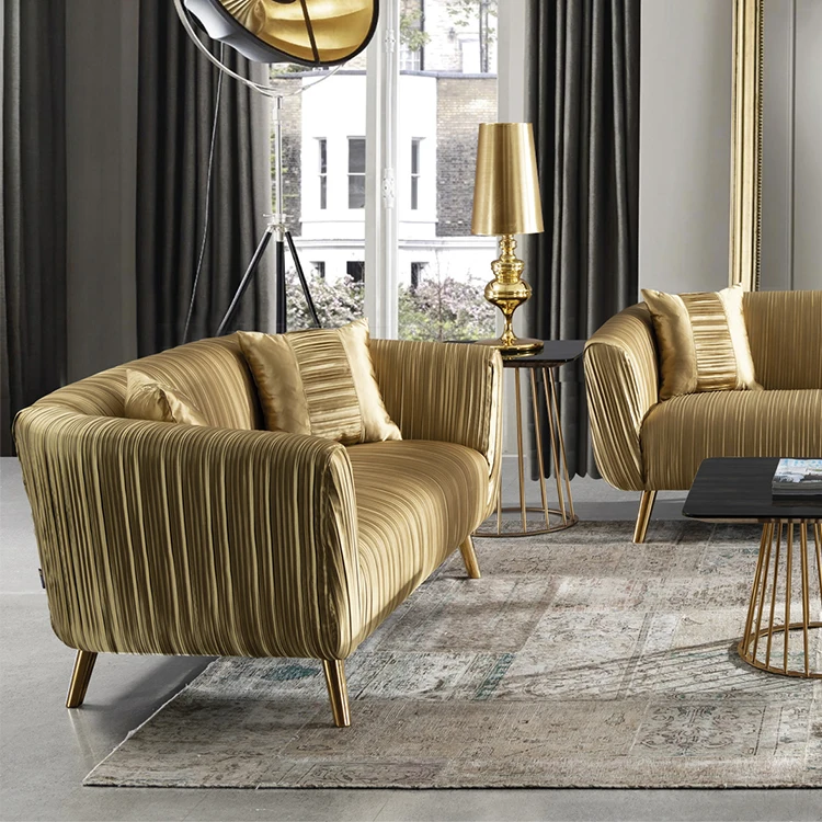 2021 new design fabric luxury couch livingroom gold round hotel lobby sofa