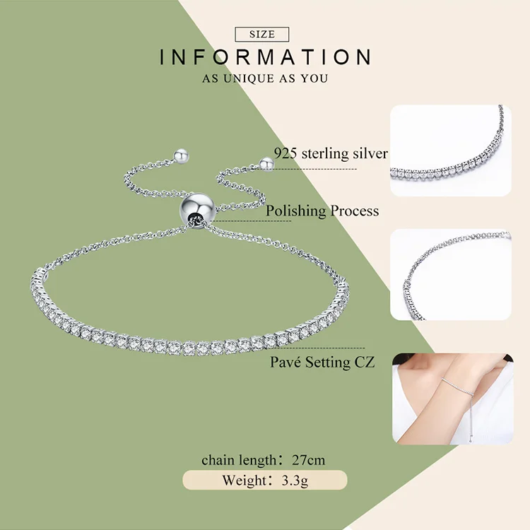 New Trendy eatured Brand DEALS 925 Sterling Silver Sparkling Strand Bracelet Women Link Tennis Bracelet