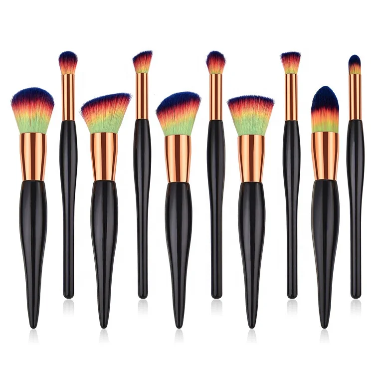 10Pcs Black Big Powder Foundation Blending Fan Makeup Brush Set Professional Brushes
