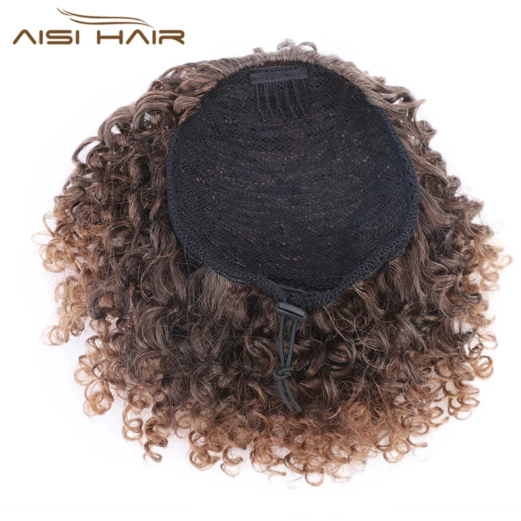 Aisi Hair Heat Resistant Synthetic Fiber Drawstring Puff Ponytails Afro Curly Clip In Hairpieces for Black Women