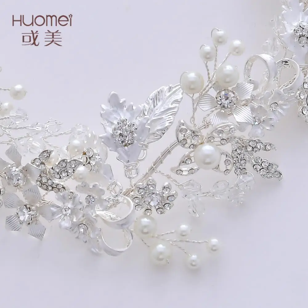 Wholesale Wedding Crown Tiara Rhinestone Silver Leaf Bridal Hair Vine Flower Headpiece For Women