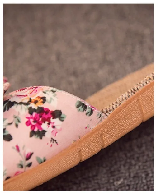 High quality comfortable and breathable bowknot linen family slippers female non-slip Eva slippers