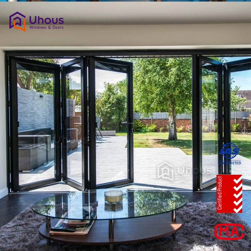 Современный китайский стиль высокое качество двойные стеклянные алюминиевые складные двери ветрозащитные со стальным пластиковым материалом для гостиной