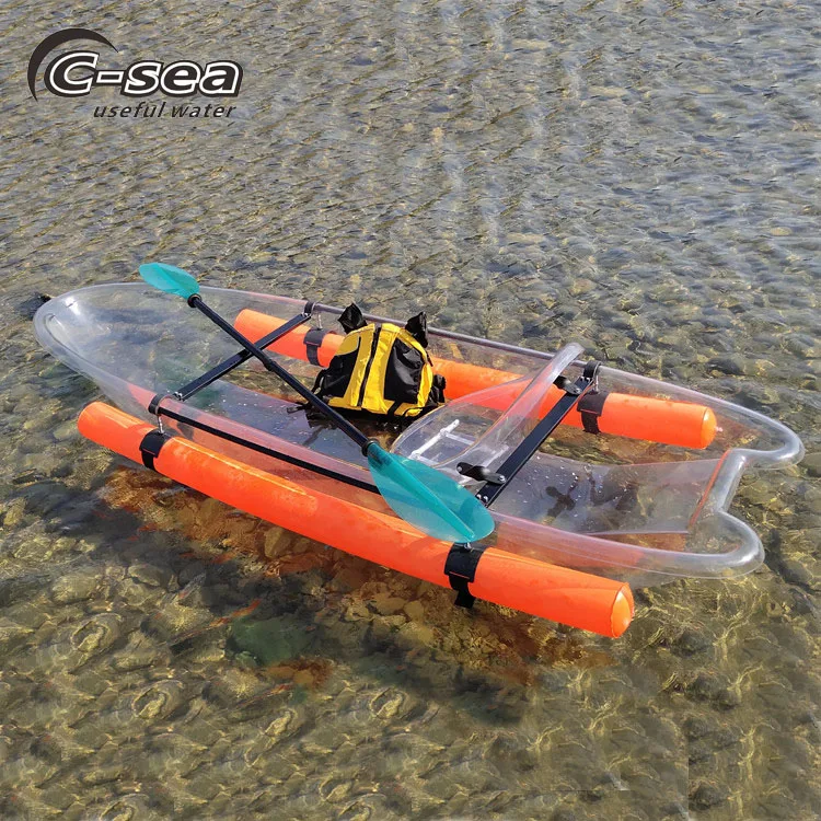270cm single transparent canoe kayak for 1 person rowing with clear bottom