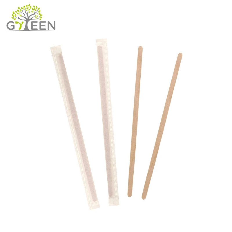 Disposable Compostable Biodegradable Wrapped Coffee Stirrer