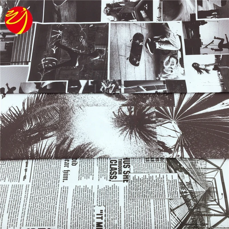 Instagram Style Cool Black Newspaper Street Tree Printed Microfiber Badsheet Fabric