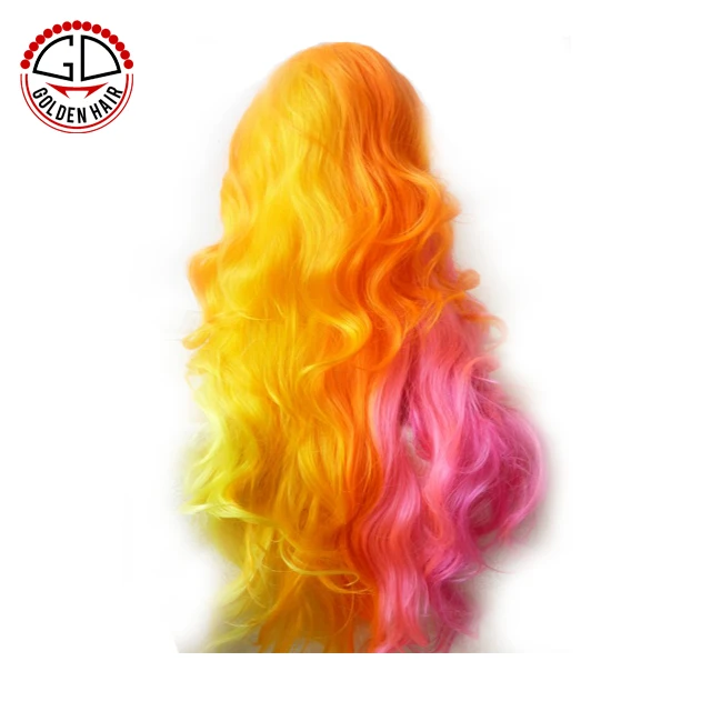 Golden Hair Hot Selling Beautiful Curly Lace Front Synthetic Rainbow Wig