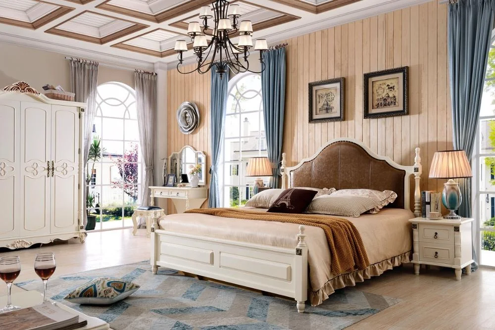 Wood and E1 MDF Board for Bedroom Furniture Sets Queen Double Bed Simple Was Made from Solid Home Furniture Wooden Furniture