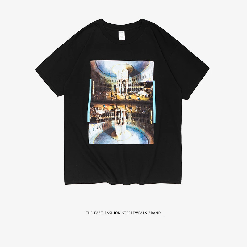 Мужская хлопковая футболка с принтом масляной живописи