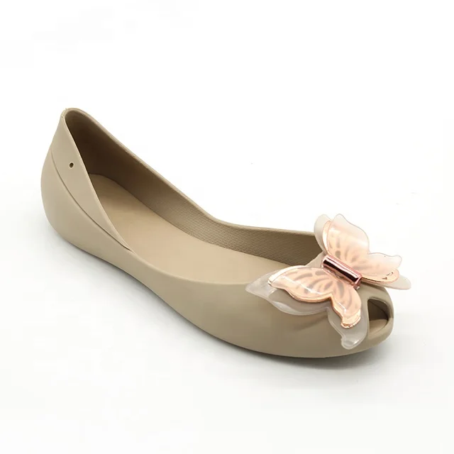 Beautiful Beach Red Bowknot Flat PVC Ladies Jelly Shoes