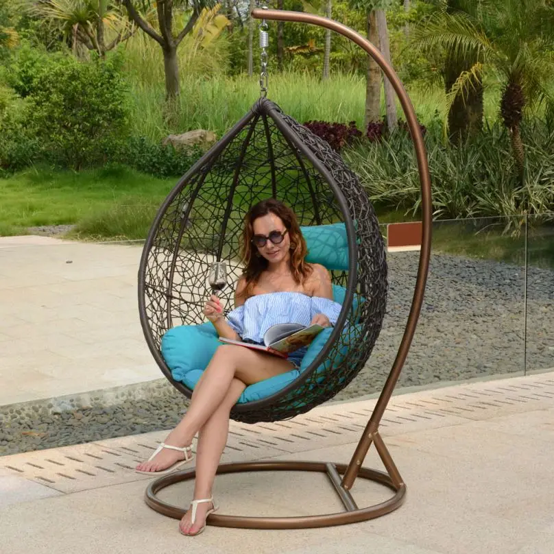 Indoor Leisure Rattanswing Rattan Swing Chair With Nest Basket Cushion Stand