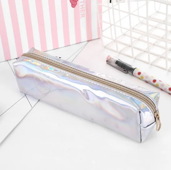 2018 Amazon hot sale holographic laser PU pencil case for children,wholesale magic simple laser pencil pouch bag for girl