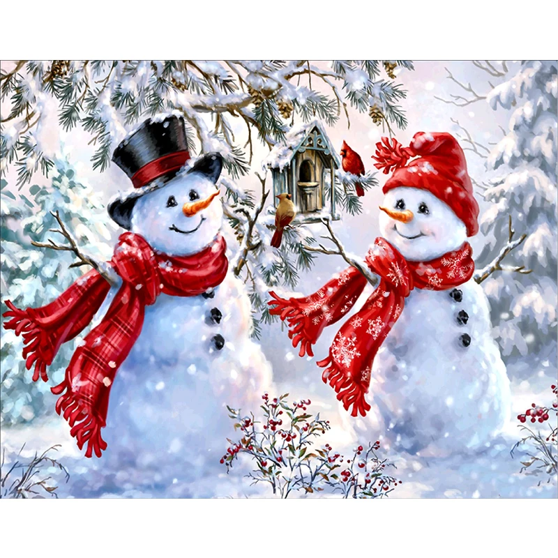 Snowman christmas diy paint by numbers canvas painting