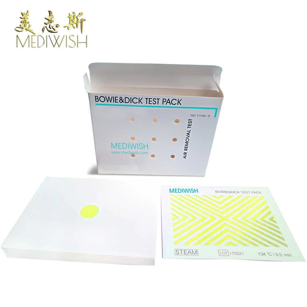 Bowie-Dick type test pack for steam sterilizer control penetration and air removal performance