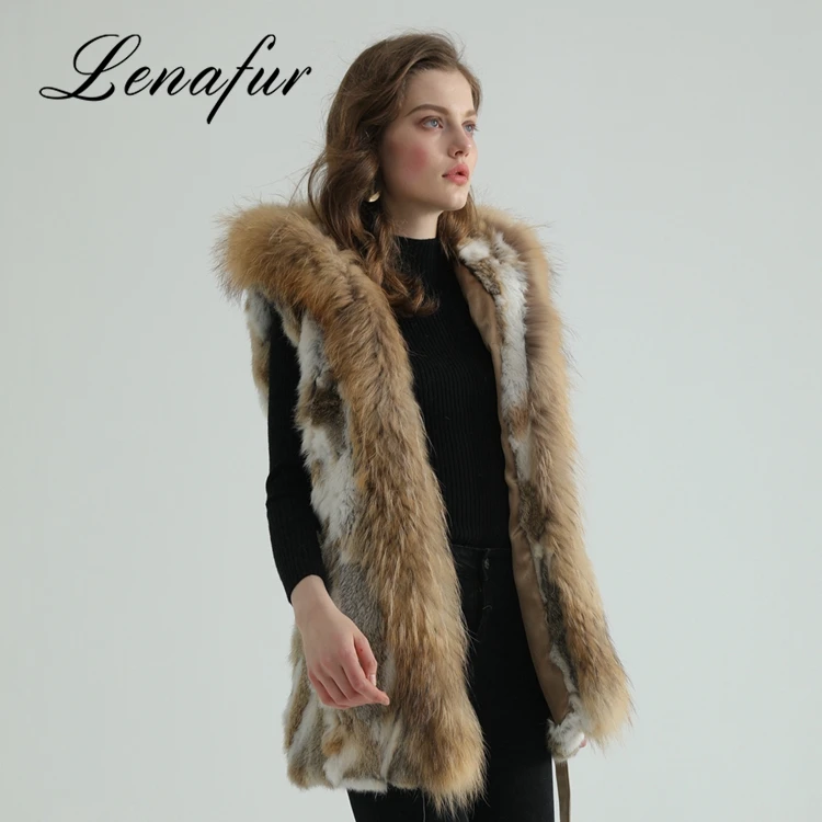 High Quality With Fox Collar Real Rabbit Sexy Women Fur Vest