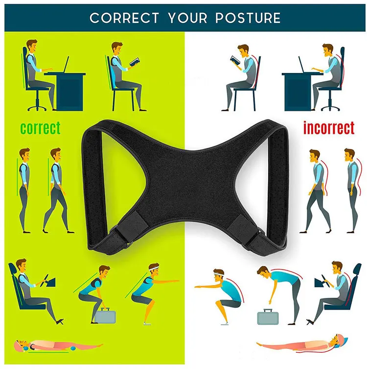
Back Brace Posture Corrector Unisex Black Adult Healthcare Adjustable High Foaming Sponge Nylon Cotton,nylon & Cotton One Size 