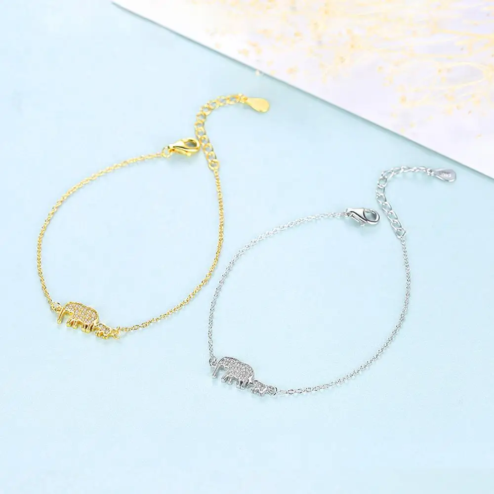 CZCITY Luxury 925 Sterling Silver Elephant Pendant Bracelets Gift for Mother&Daughter Lovely Jewelry
