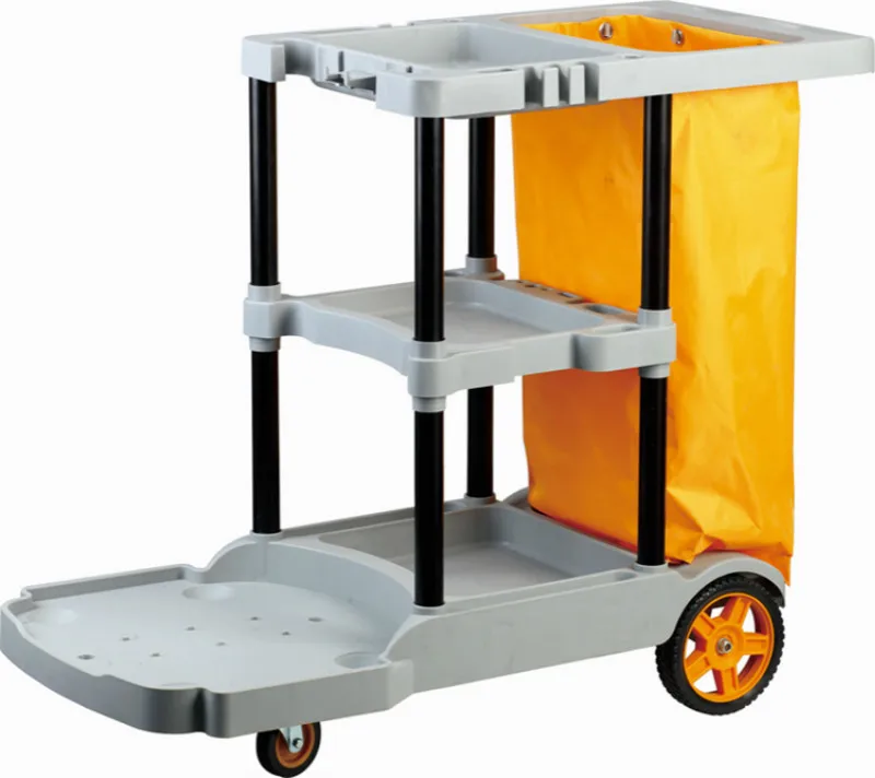 
Hotel Commercial Housekeeping Trolley Janitor Cleaning Cart 3-Shelf Cart With Yellow Bag 