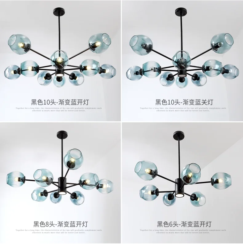 Hotel lobby modern contemporary luxury blue crystal glass ball wedding led chandelier pendant lamp