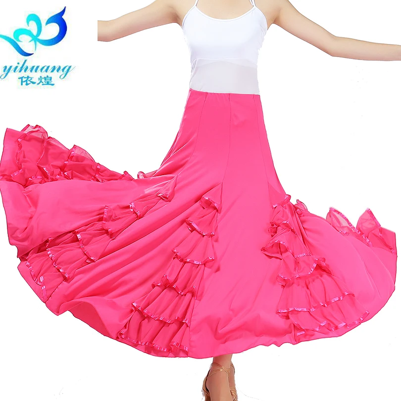 Wholesale Customized Women Girls Long Black Ballroom Dance Skirt Waltz Performance Wear