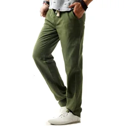 Classic Mens Casual Pants Lightweight Elasticated Waist Linen Trousers