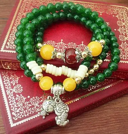 Natural Green Agate Bracelets for Women Round Crystal Tiger pedant Stone Multilayer Jade Bracelet Jewelry Accessories