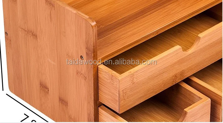 
Desktop Organizer 3-tier Mini Desk Makeup Organizer with Drawers Bamboo Brown 