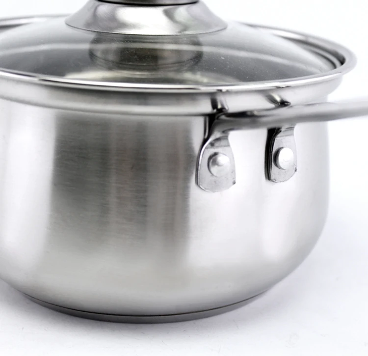 High quality 304 Stainless steel single handle milk pan noodle pot with tempered glass lid