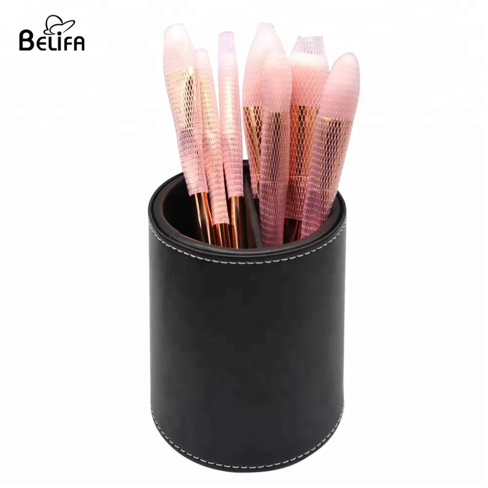 Belifa custom color size and logo pu leather makeup brush holder cup and pen box,storage case