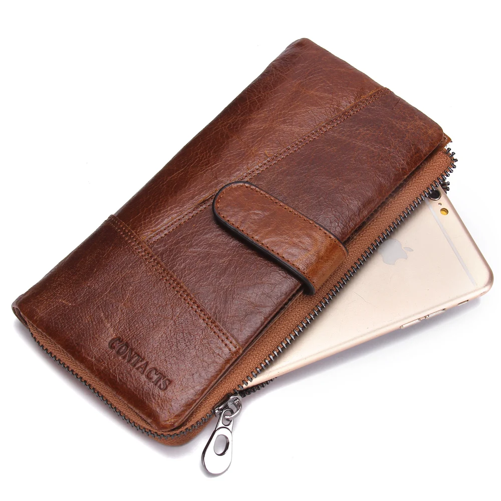 Fashion Crazy Horse Genuine Leather Long Design Phone Men Wallet