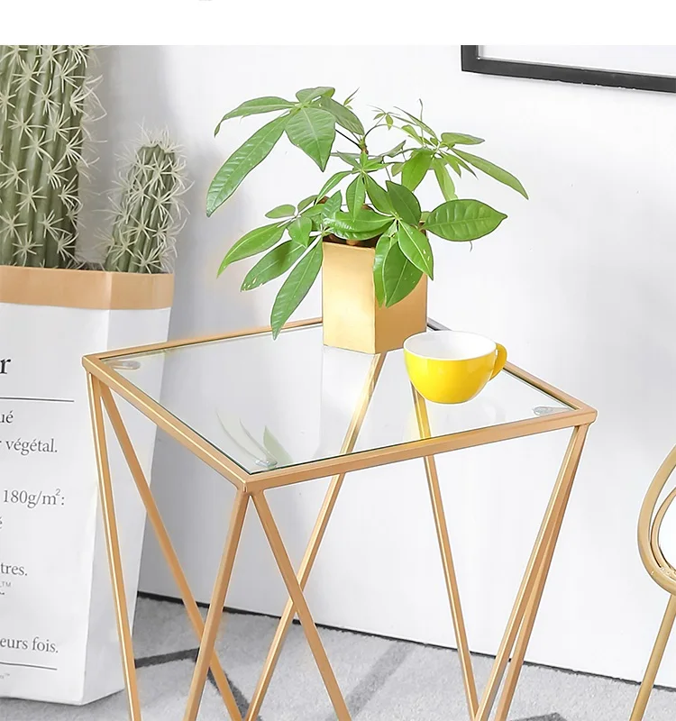 Living room high quality modern black metal glass side table furniture supplier China