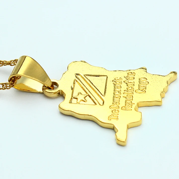 JH Unique 18K Gold Plated Africa The Republic of Congo Map Pendant Jewelry Pendant