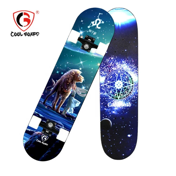 Double Kick Skateboard with LED Light PU Wheels Twelve Constellations Complete Skateboard for Skateboarding