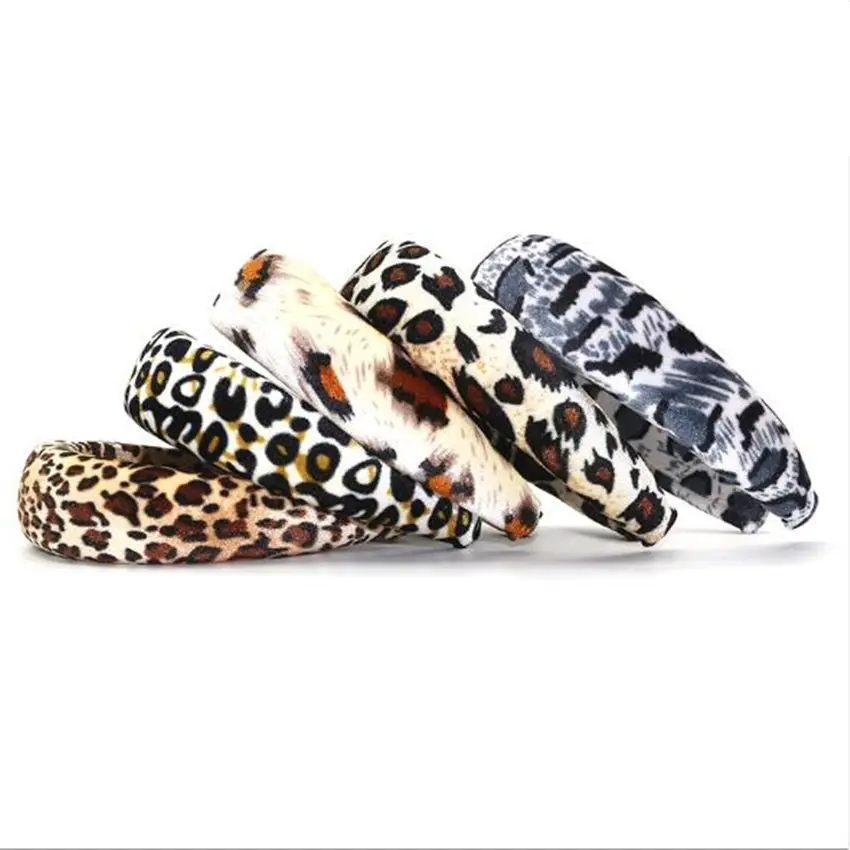 10pcs Leopard Sponge Padded Headbands Women Hair Accessories Velvet Fabric Covered Head Band Fashion Headwear Plastic Hairbands